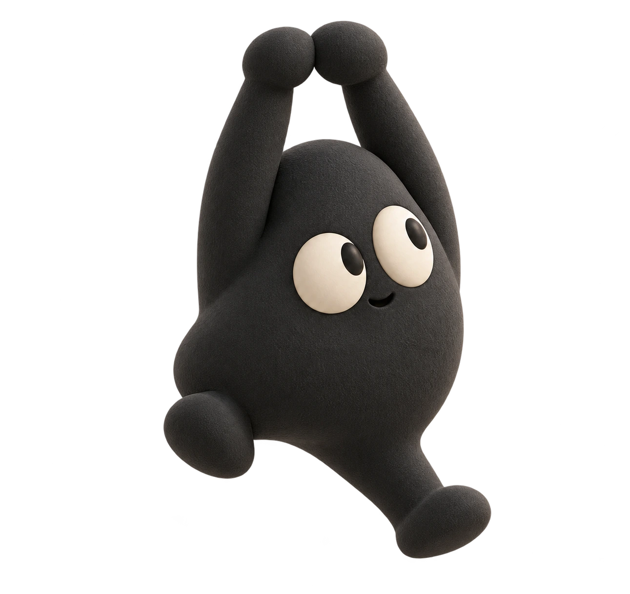 The imagination mascot holding a rope and swinging across the page