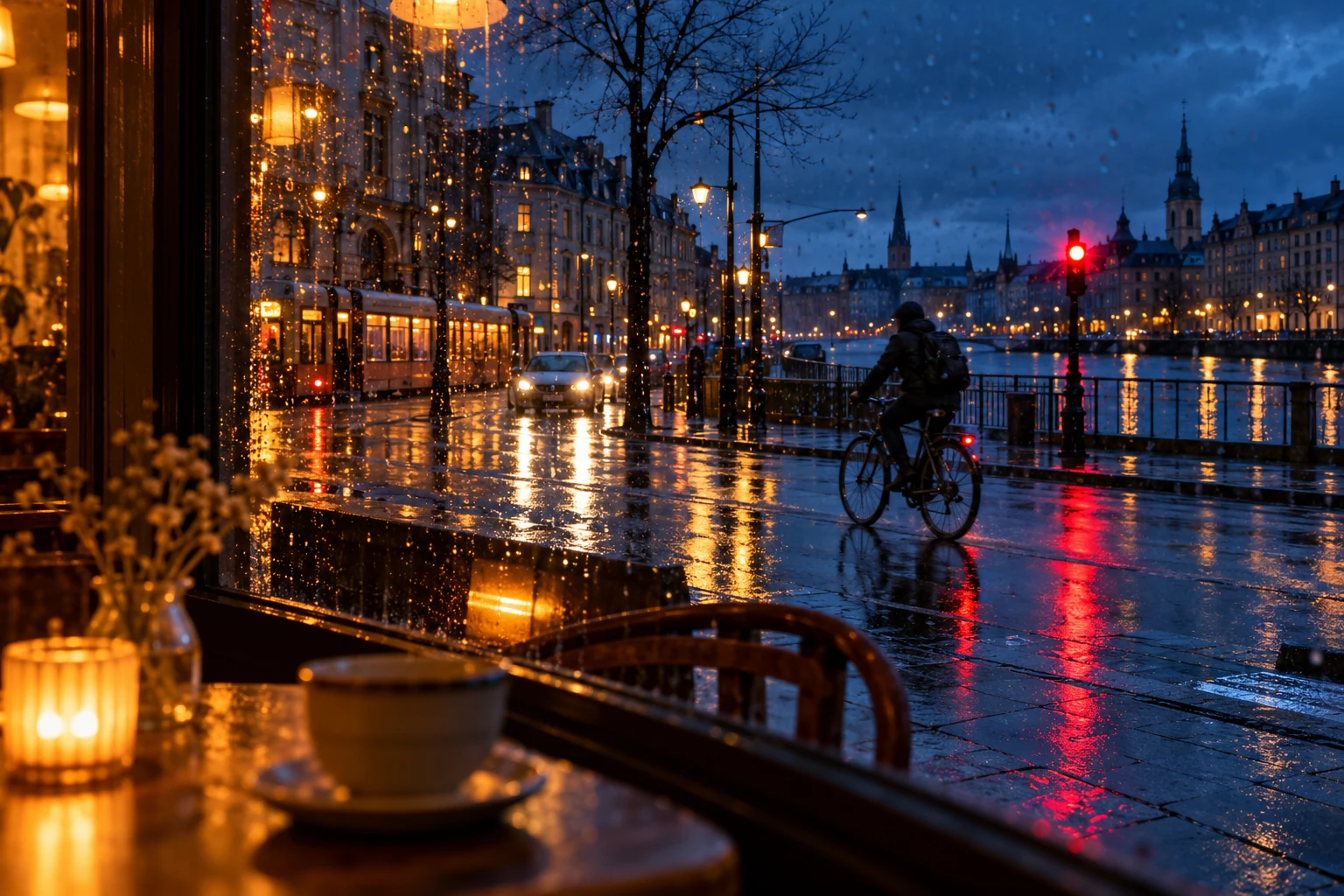 An atmospheric city image study through rain-streaked glass
